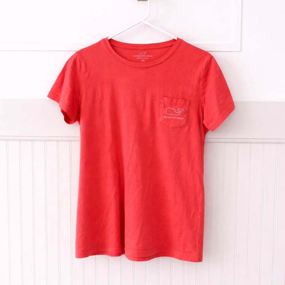 Vineyard Vines Coral Pocket T‑Shirt with Whale Logo